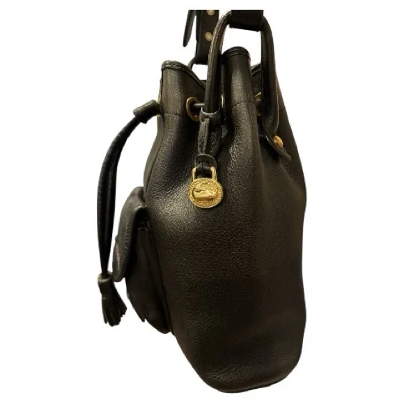 VINTAGE DOONEY & BOURKE BLACK LEATHER BUCKET BAG PURSE - Picture 4 of 10